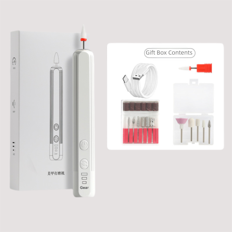 White Pro Portable Electric Nail Drill Kit With 10 Bits - Fast