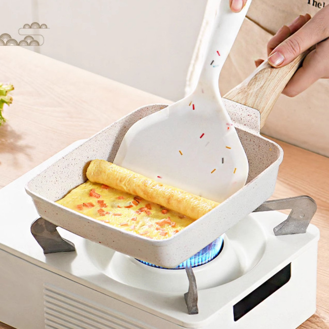 White Rectangular Non-Stick Frying Pan 19×14×4cm - Open view 5