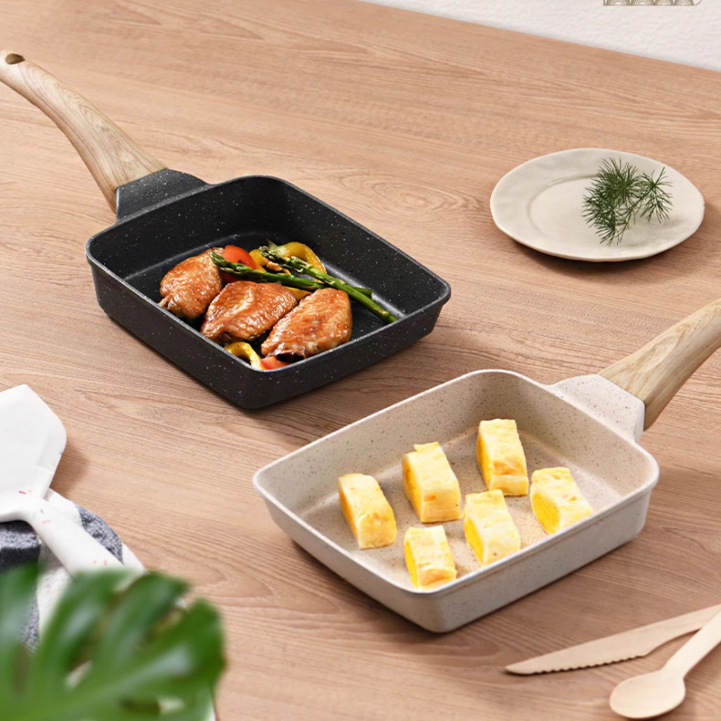 White Rectangular Non-Stick Frying Pan 19×14×4cm - Open view 6