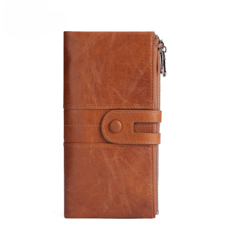 Brown Premium Leather Long Wallet Clutch Organizer 19x10x3cm - 15 Card Slots