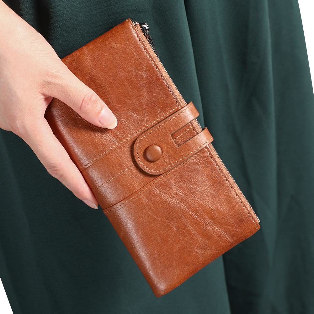 Brown Premium Leather Long Wallet Clutch Organizer 19x10x3cm - 15 Card Slots view 2