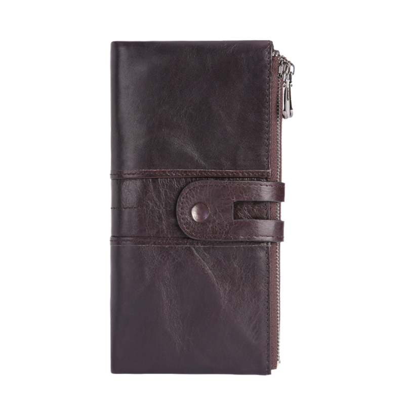 Purple Brown Premium Leather Long Wallet Clutch Organizer 19x10x3cm - 15 Card