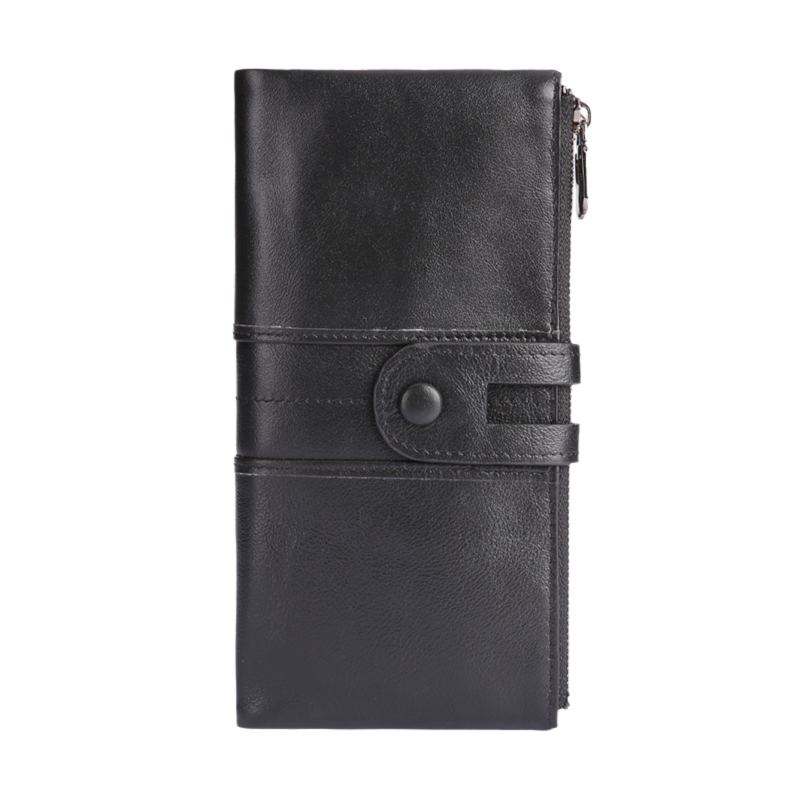 Black Premium Leather Long Wallet Clutch Organizer 19x10x3cm - 15 Card Slots