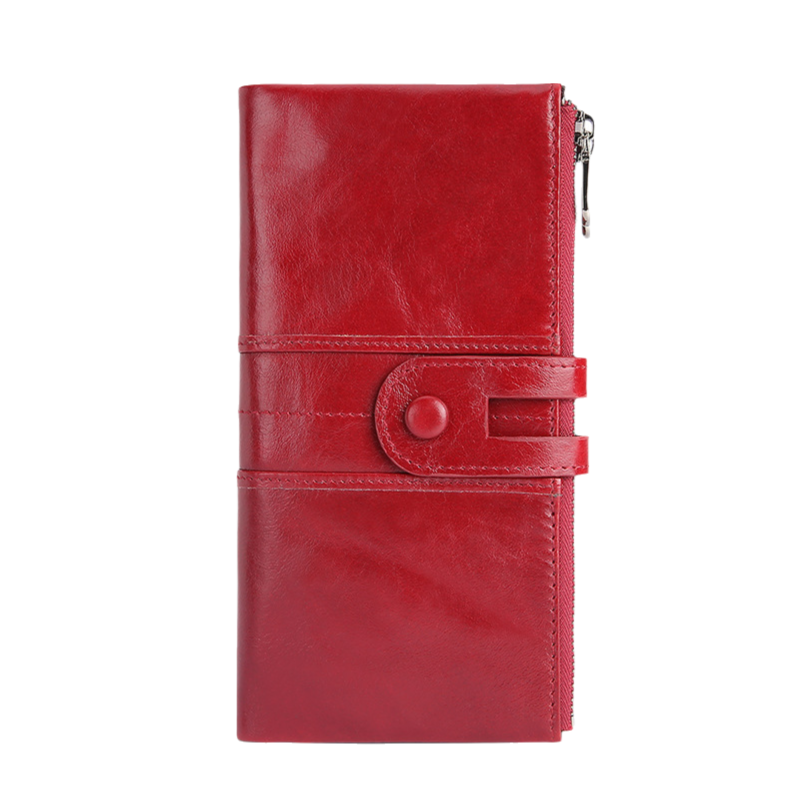 Red Premium Leather Long Wallet Clutch Organizer 19x10x3cm - 15 Card Slots