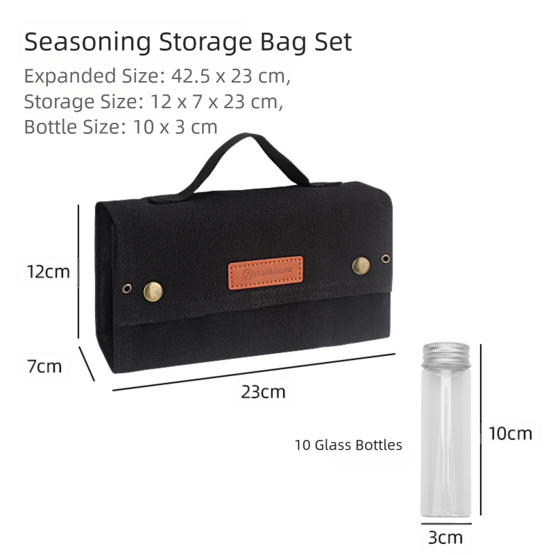 Black canvas spice storage box (9.1 x 4.7 x 2.8 inches) With 10 bottles