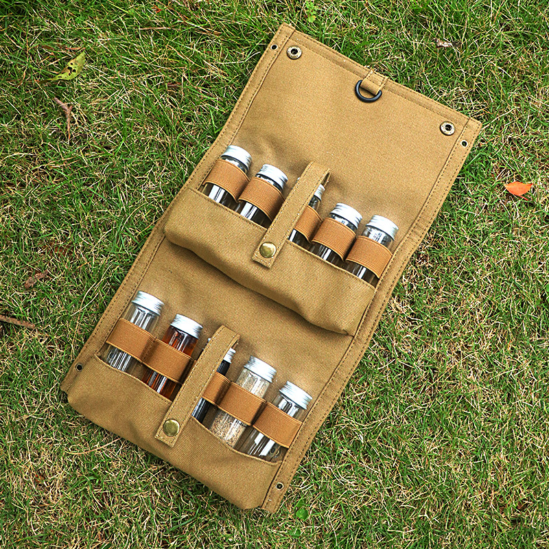 Green canvas spice storage box (9.1 x 4.7 x 2.8 inches) With 10 bottles view 2