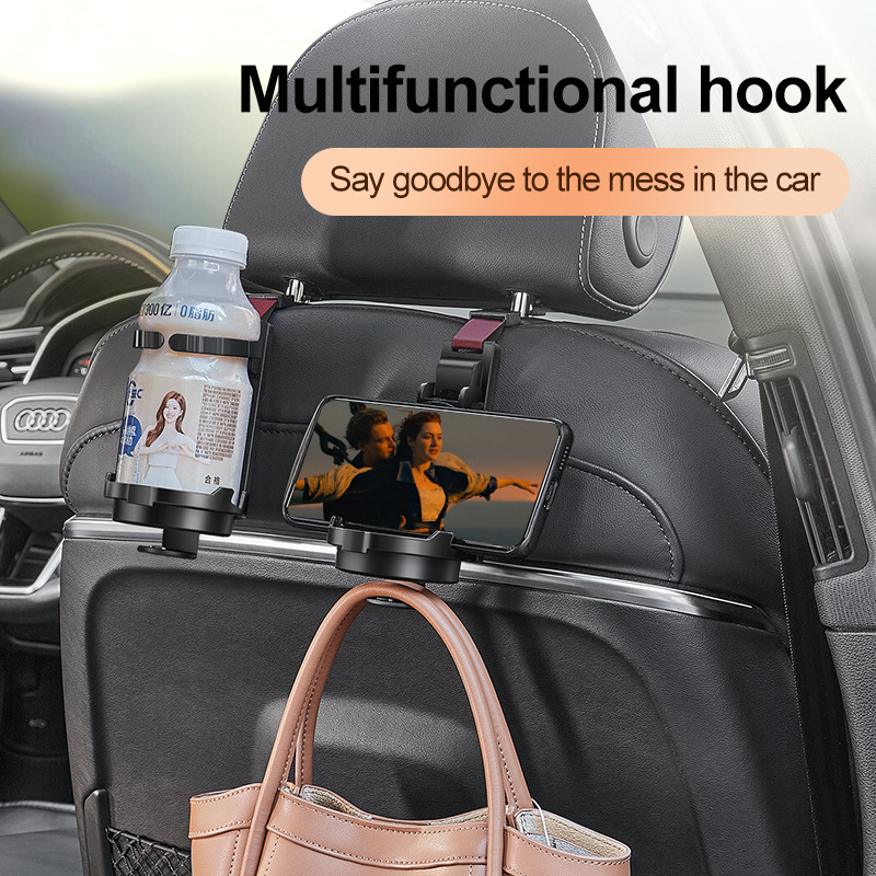 Black 3-in-1 Car Headrest Organizer Hook view 2