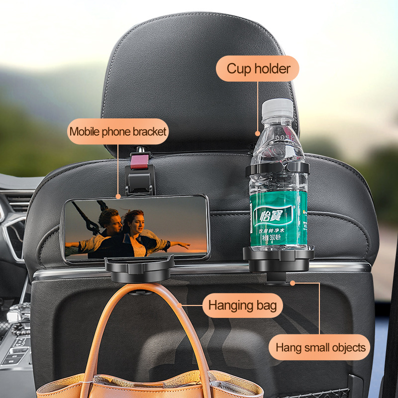 Red 3-in-1 Car Headrest Organizer Hook view 4