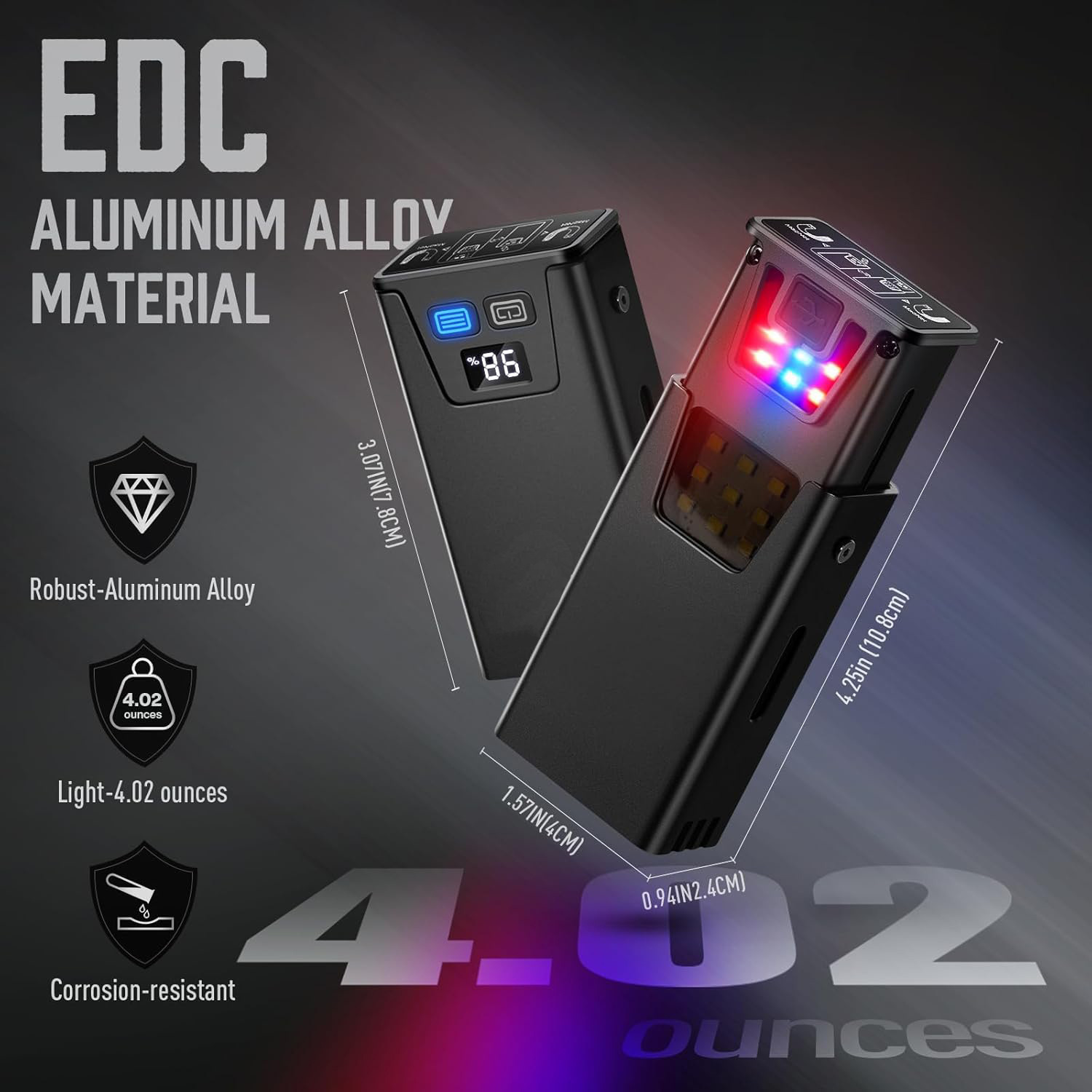 Black Magnetic Flashlight: Spotlight, COB Flood, Red&Blue Warning view 3