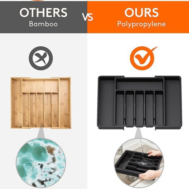 Black Adjustable Cutlery Tray (33-57cm) view 6