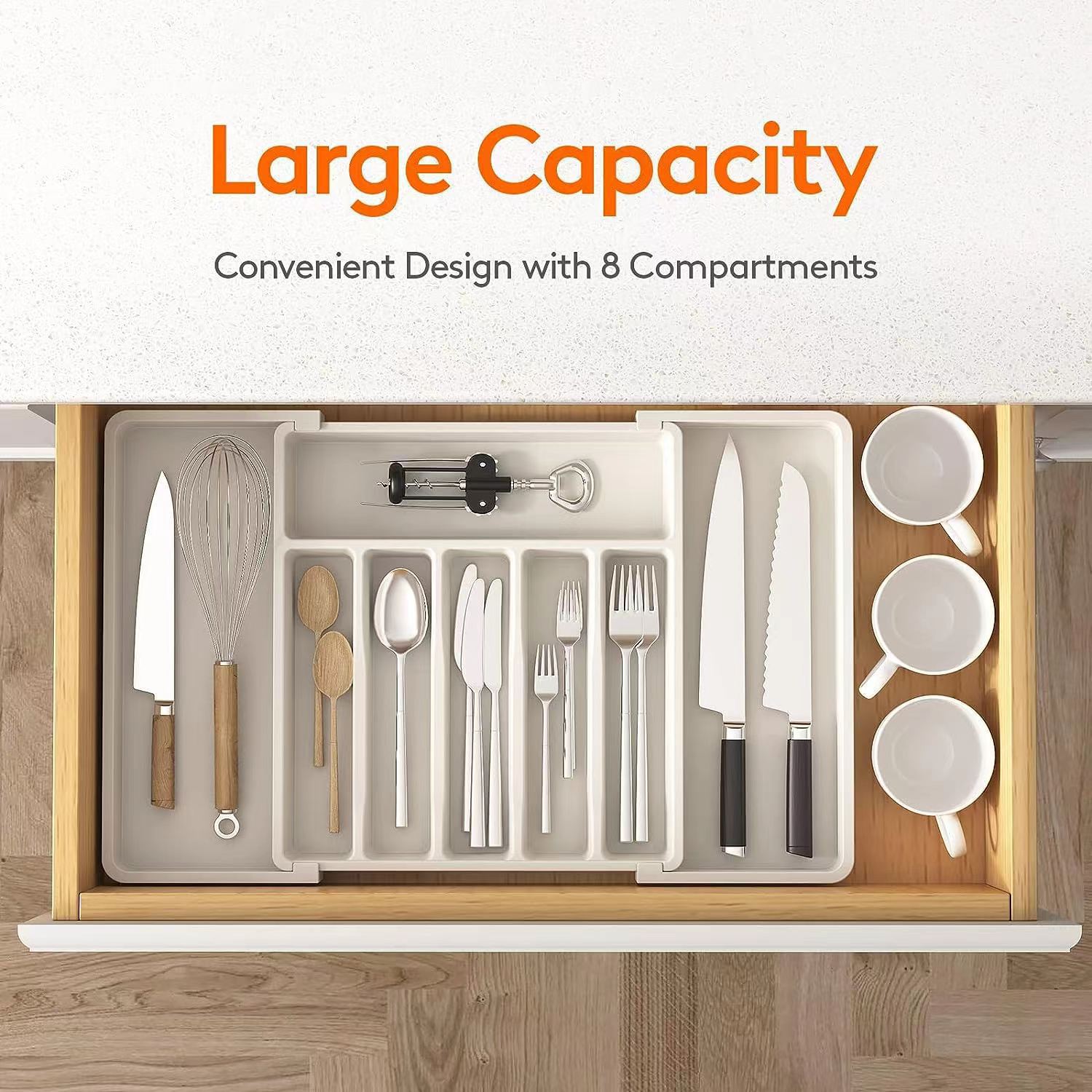 Grey Adjustable Cutlery Tray (33-57cm) view 3