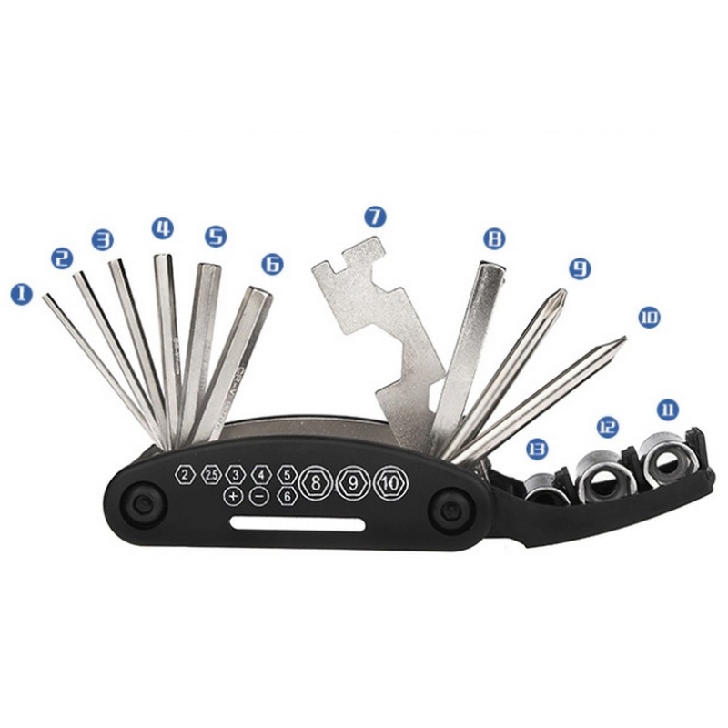 16-in-1 bicycle repair tool kit - multi-tool, tire patch, tire lever & file view 3