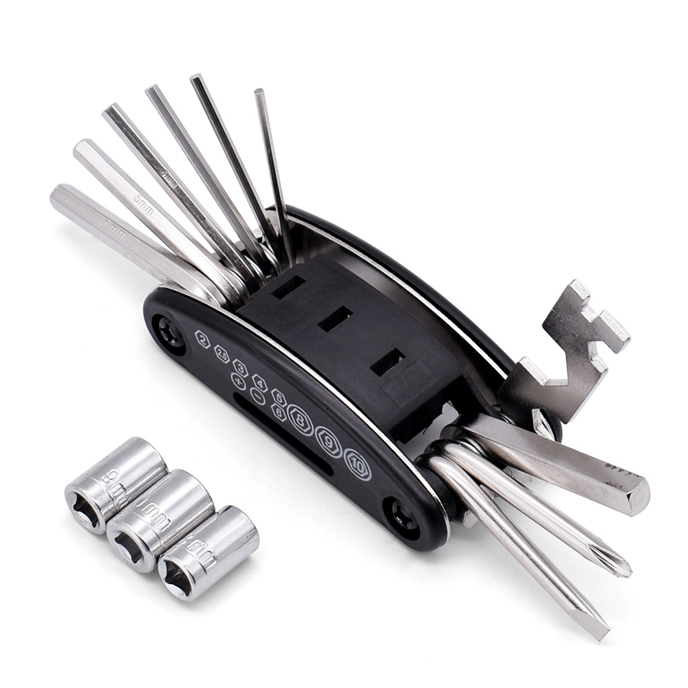 16-in-1 bicycle repair tool kit - multi-tool, tire patch, tire lever & file view 4
