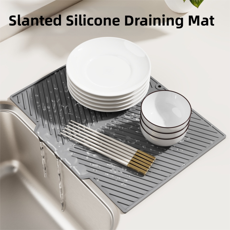 2PC Grey Multi-Use Drain Mat (43x33 cm) – Non-Slip Heat Protection for Dish view 2