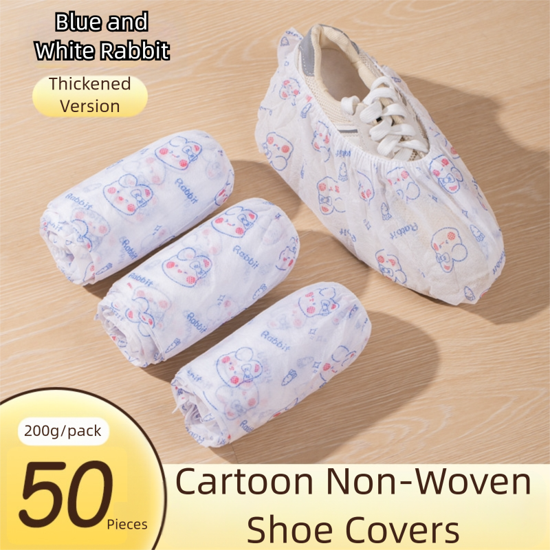 50 Pieces Thickened Non-Woven Disposable Shoe Covers (Blue Rabbit) – Universal