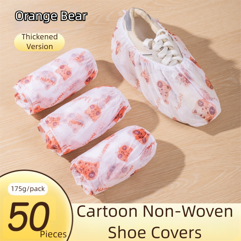 50 Pieces Thickened Non-Woven Disposable Shoe Covers (Orange Bear) – Universal