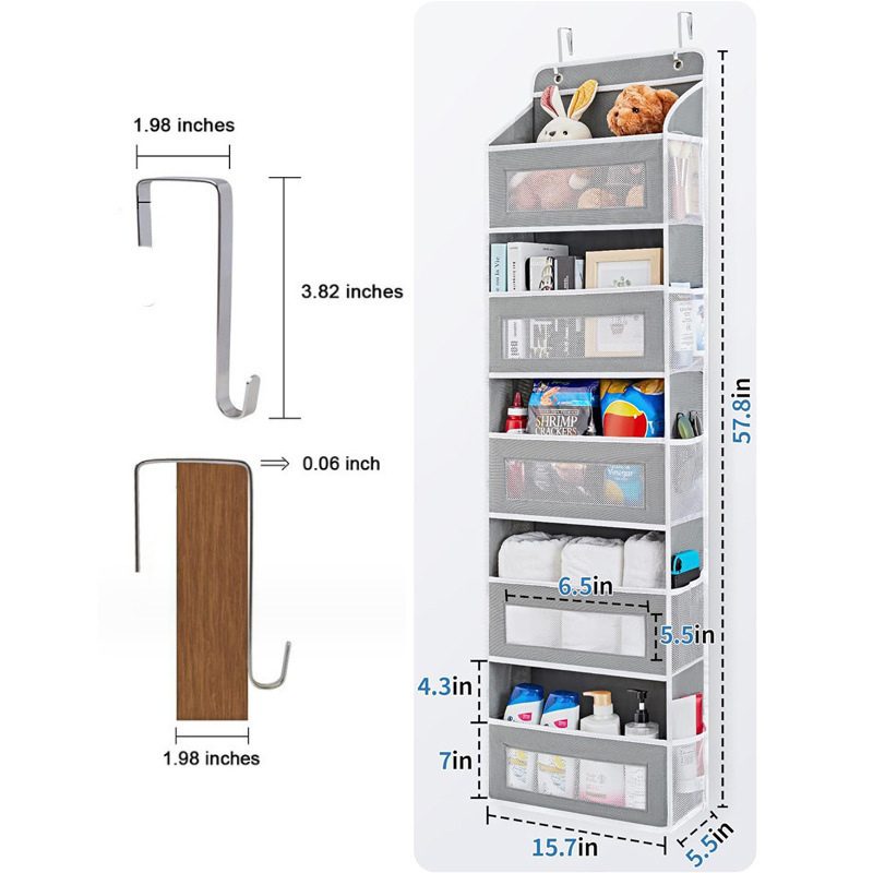 5-Tier Grey Over The Door Organizer – Heavy-Duty Hanging Storage (15.7in x view 2