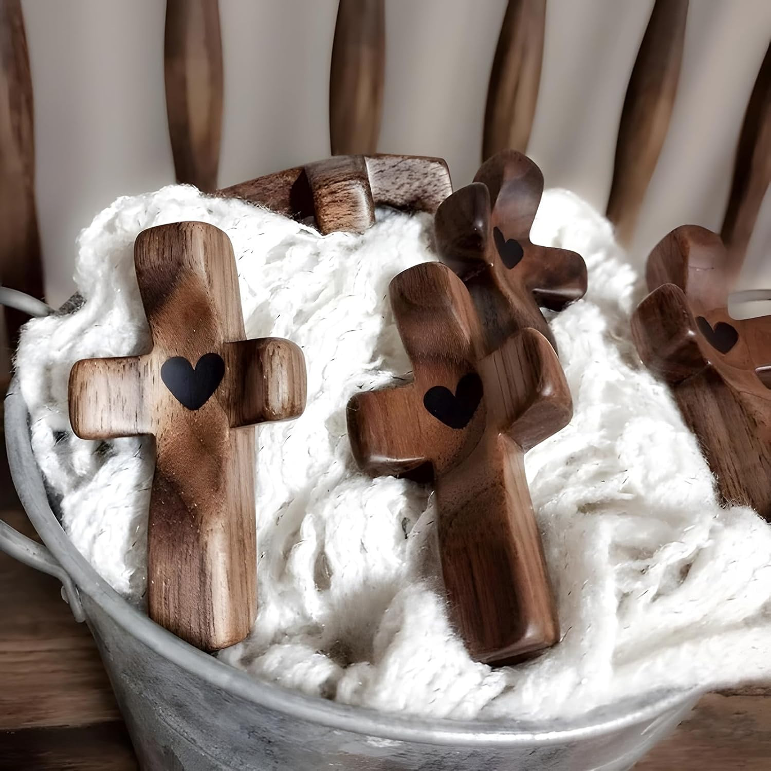 Set of 5 Red Peachwood Heart Cross – Multi-functional Spiritual Symbols for view 4