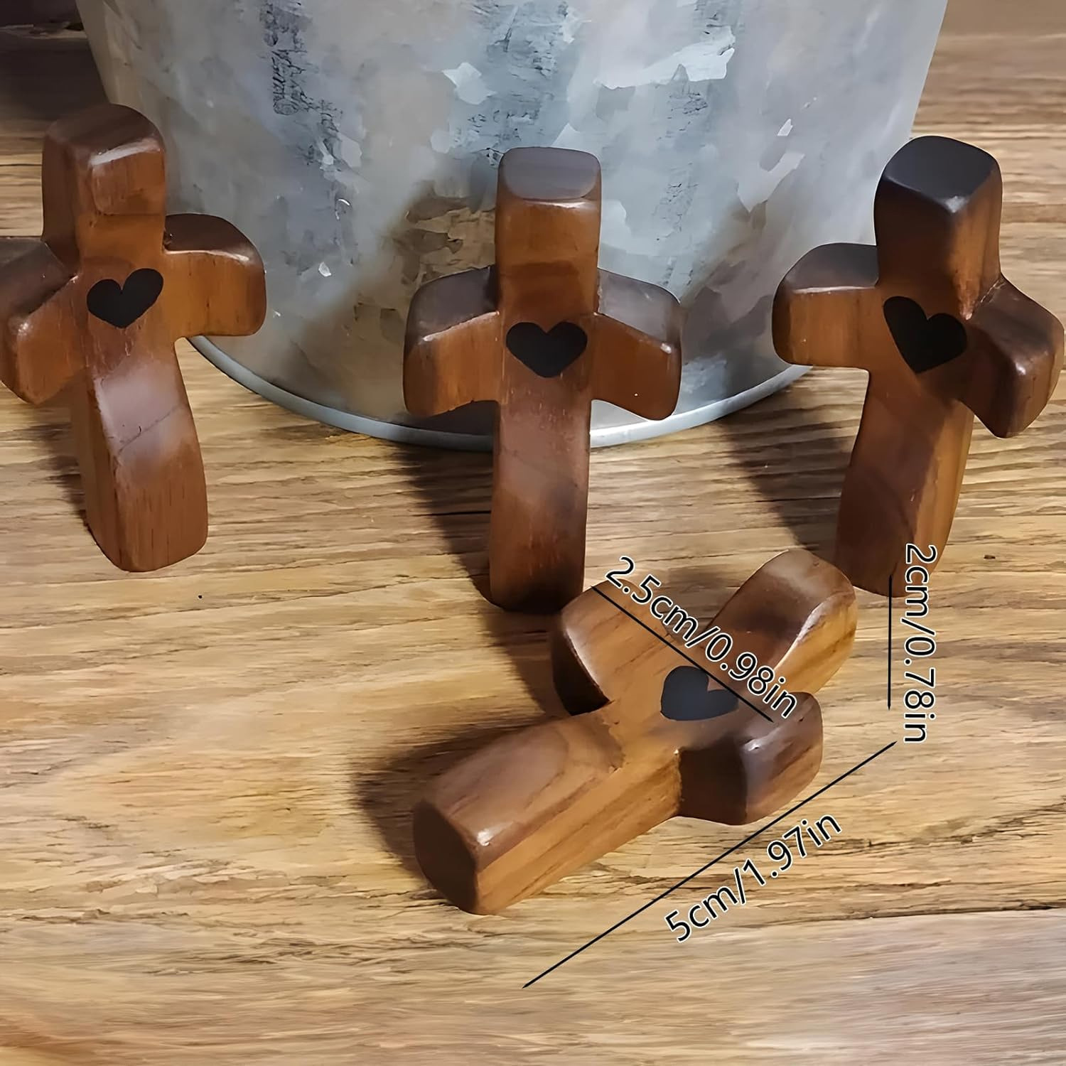 Set of 5 White Peachwood Heart Cross – Multi-functional Spiritual Symbols for view 3