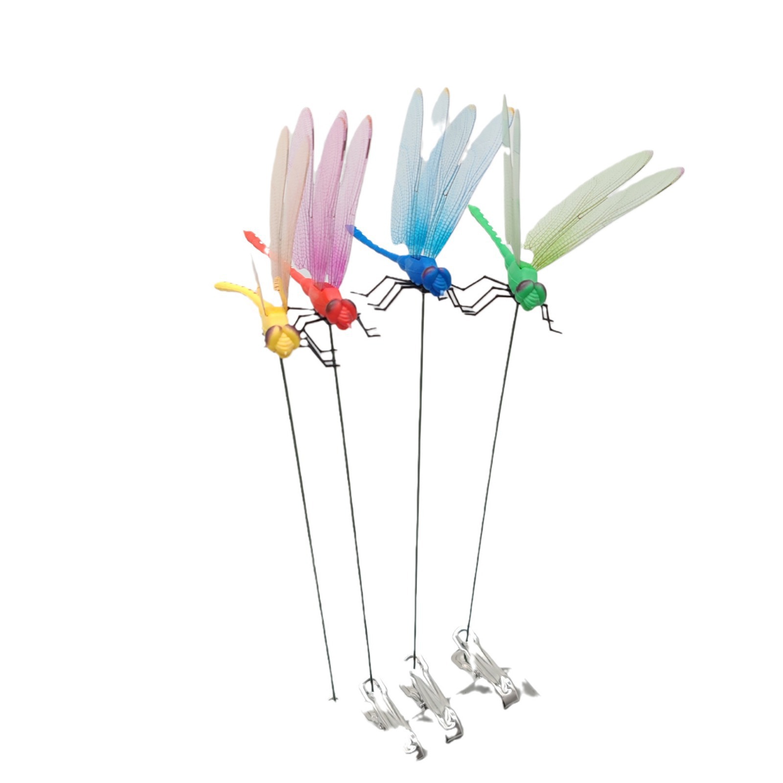 6-Pieces Yellow Small Garden Dragonfly Clips – 3D Colorful Insect Decoration view 3