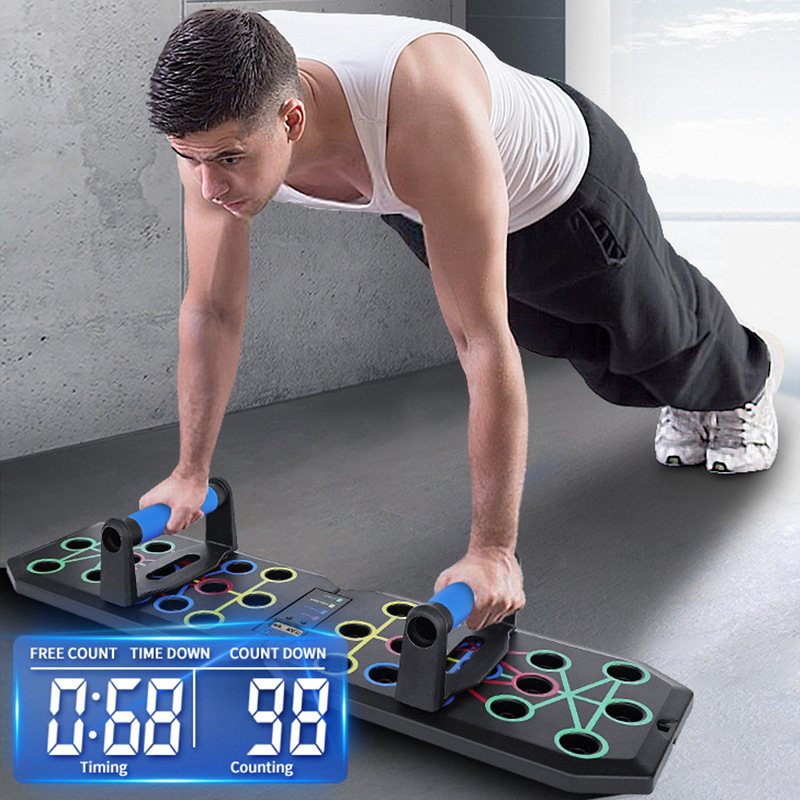30-Hole Black Foldable Push Up Board with Resistance Bands & Non-Slip Grips view 2