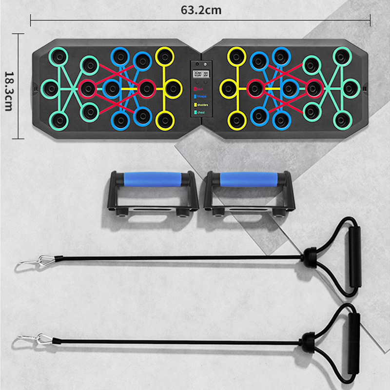 30-Hole Black Foldable Push Up Board with Resistance Bands & Non-Slip Grips view 3