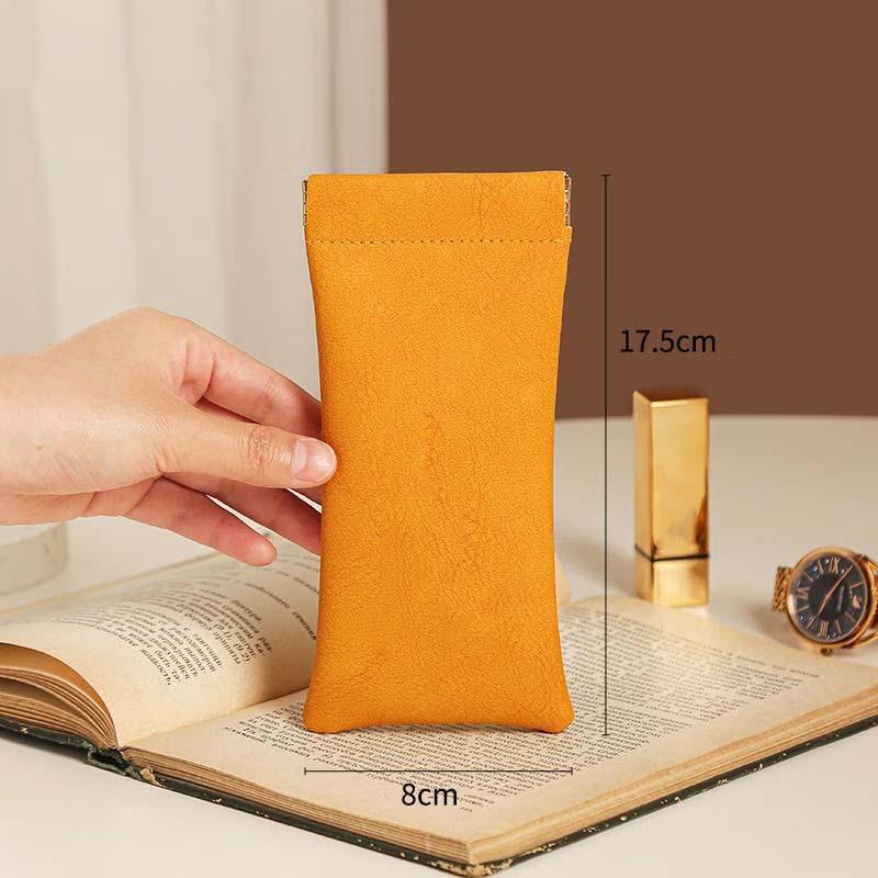 3-Pieces PU Orange Leather Glasses Pouch(18 * 8 CM) – Water Resistant view 2