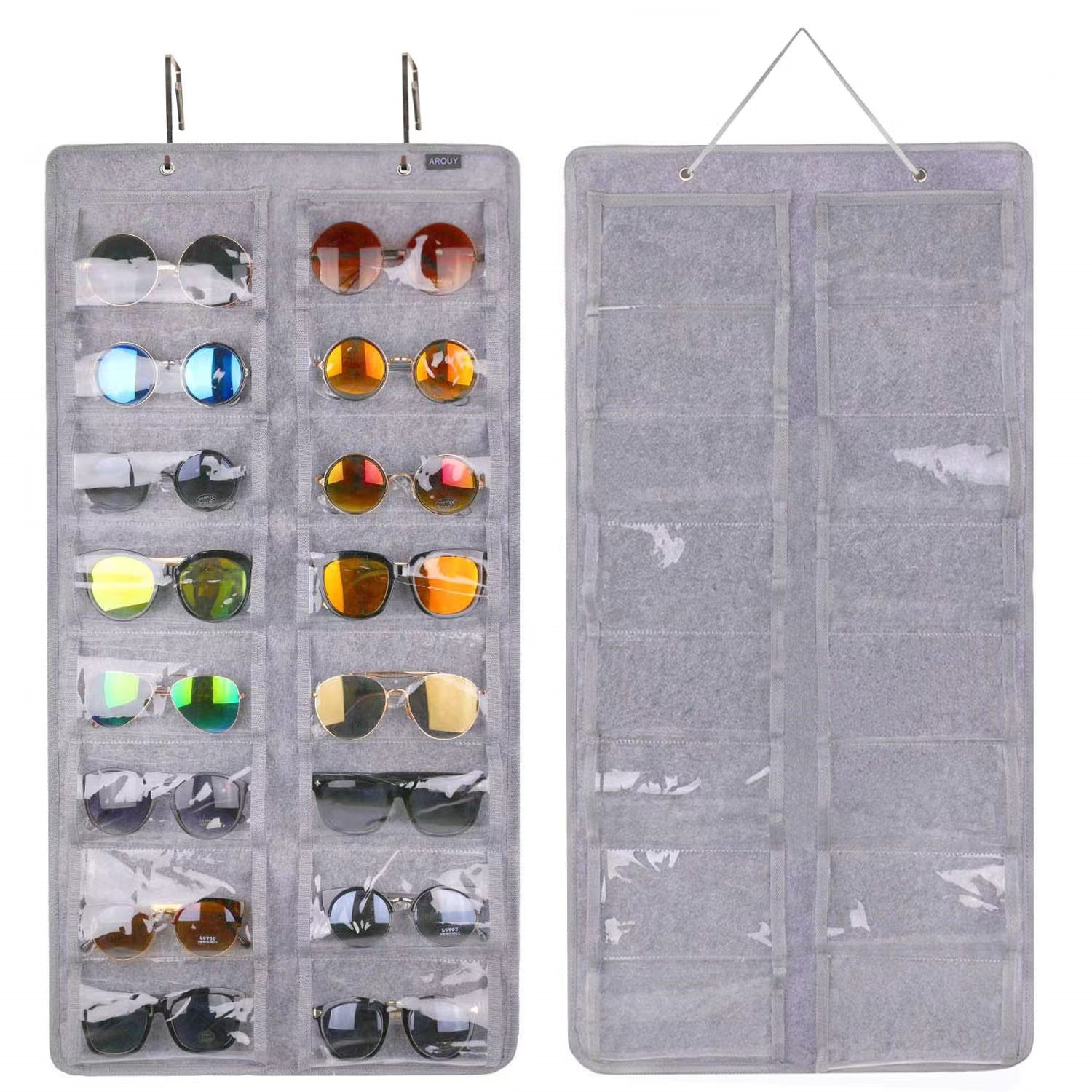 16 Slot Grey Felt Hanging Sunglass Organizer(40 * 80 CM) – Foldable Wall Mount