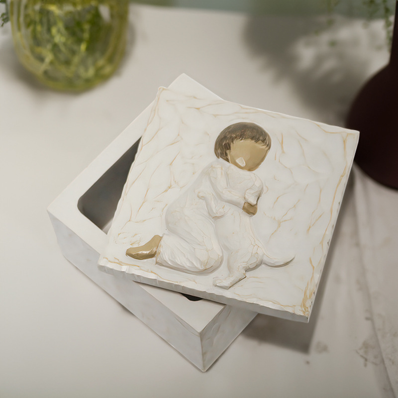 Resin Pet Urn Keepsake Box(8.5*8.5*5.3CM) – Child Hugging Dog Cremation Memorial view 2