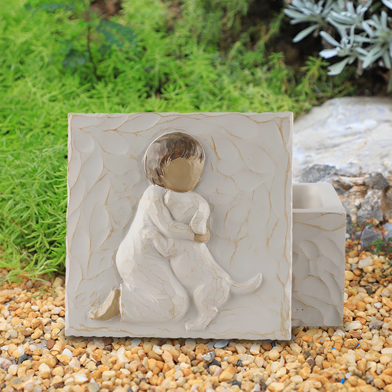 Resin Pet Urn Keepsake Box(8.5*8.5*5.3CM) – Child Hugging Dog Cremation Memorial view 4