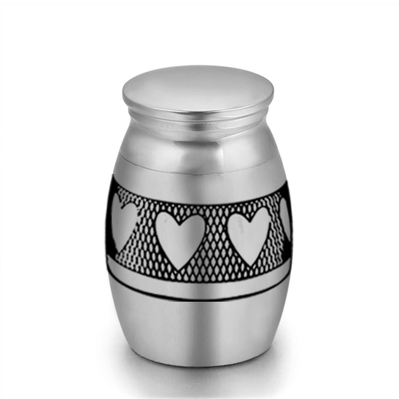 6-Pack 25x16mm Heart Pattern Mini Keepsake Urn – Steel Ashes Memento for