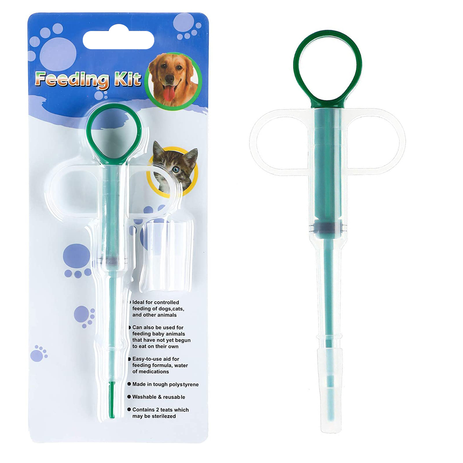 5-Pack 160mm Green Pet Pill Shooter – Soft Silicone Tip Feeder for Cats Dogs
