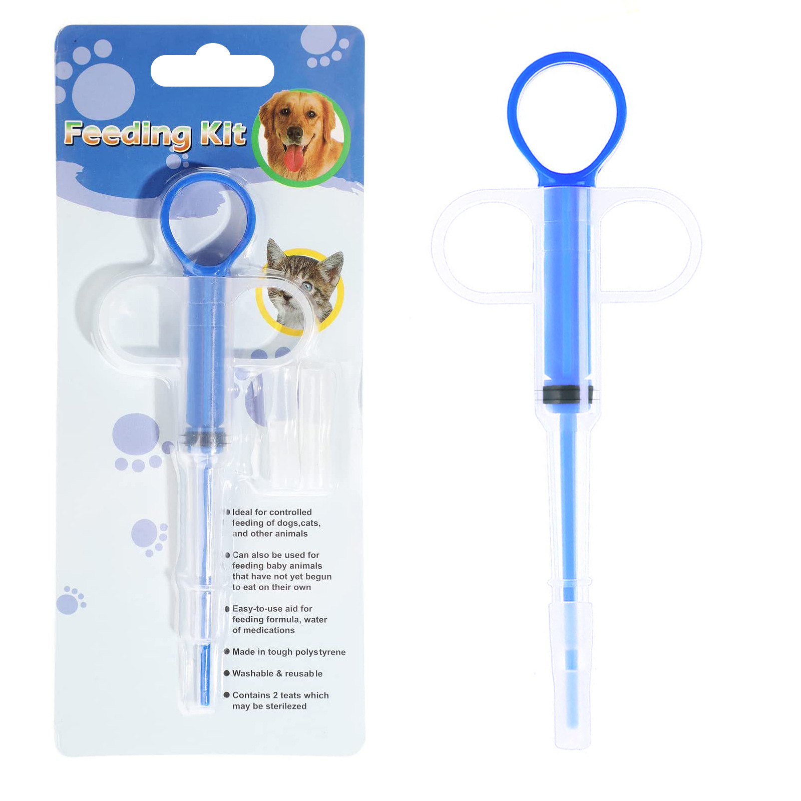 5-Pack 160mm Blue Pet Pill Shooter – Soft Silicone Tip Feeder for Cats Dogs