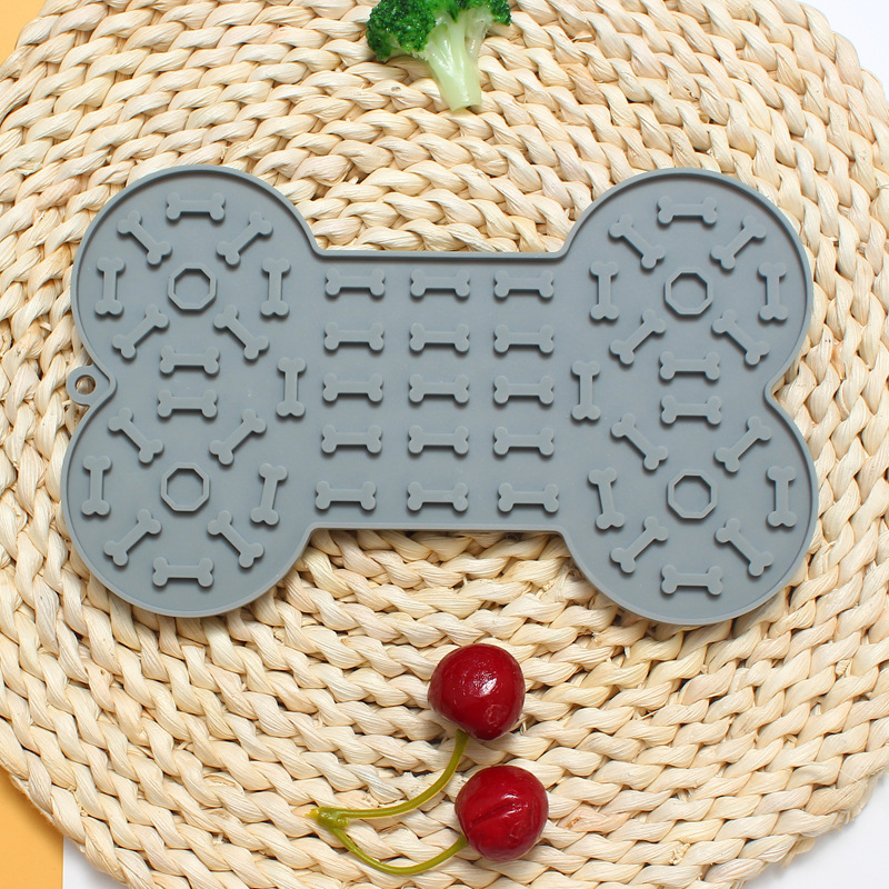 2-Pack Grey Food Grade Silicone Dog Lick Mat - Bone Shape Slow Feeder for
