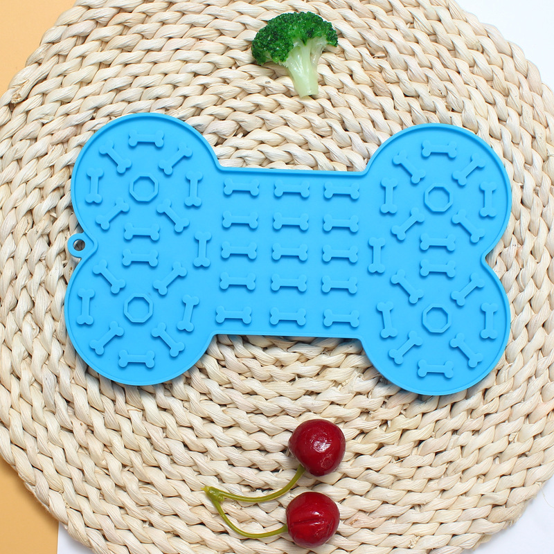 2-Pack Blue Food Grade Silicone Dog Lick Mat - Bone Shape Slow Feeder for
