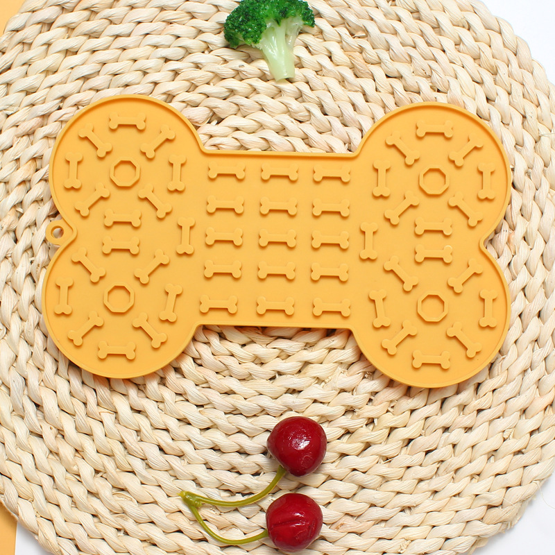 2-Pack Yellow Food Grade Silicone Dog Lick Mat - Bone Shape Slow Feeder for