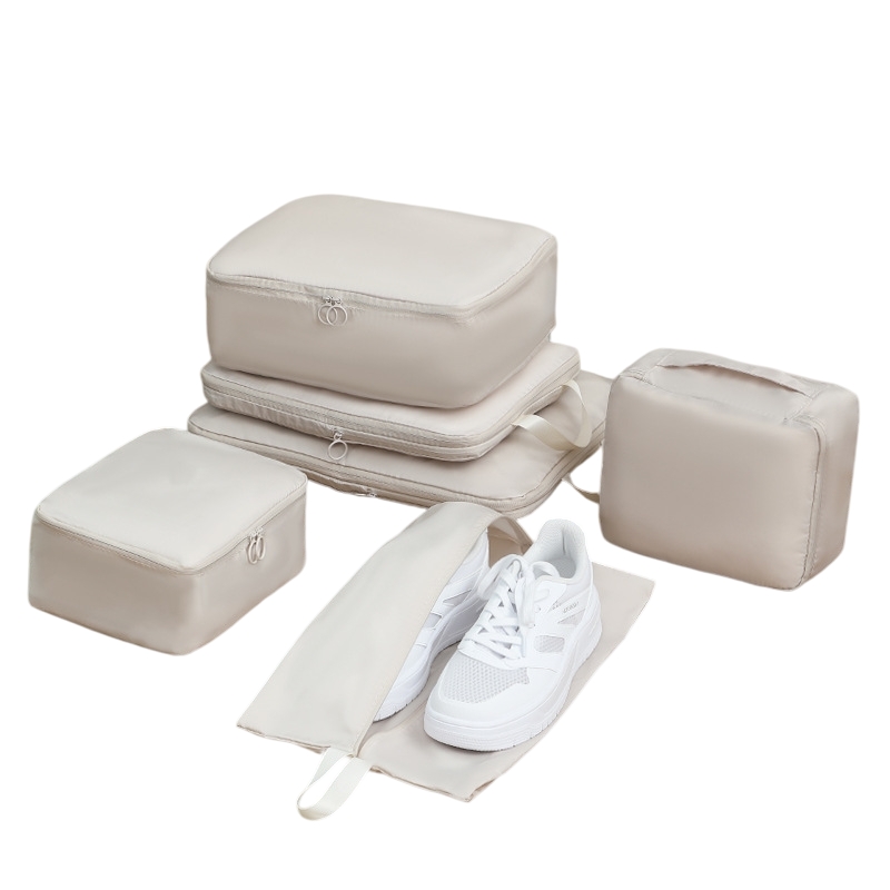 6-Piece Off-White Memory Fabric Travel Compression Packing Cubes Set - Waterproof