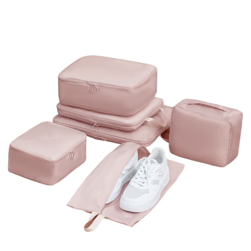 6-Piece Pink Memory Fabric Travel Compression Packing Cubes Set - Waterproof