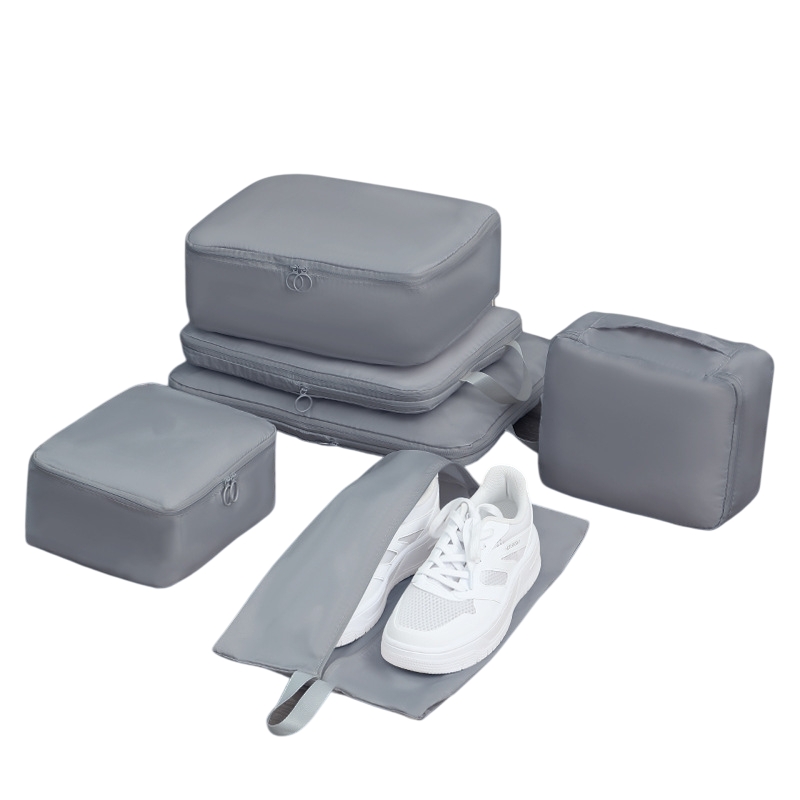 6-Piece Grey Memory Fabric Travel Compression Packing Cubes Set - Waterproof