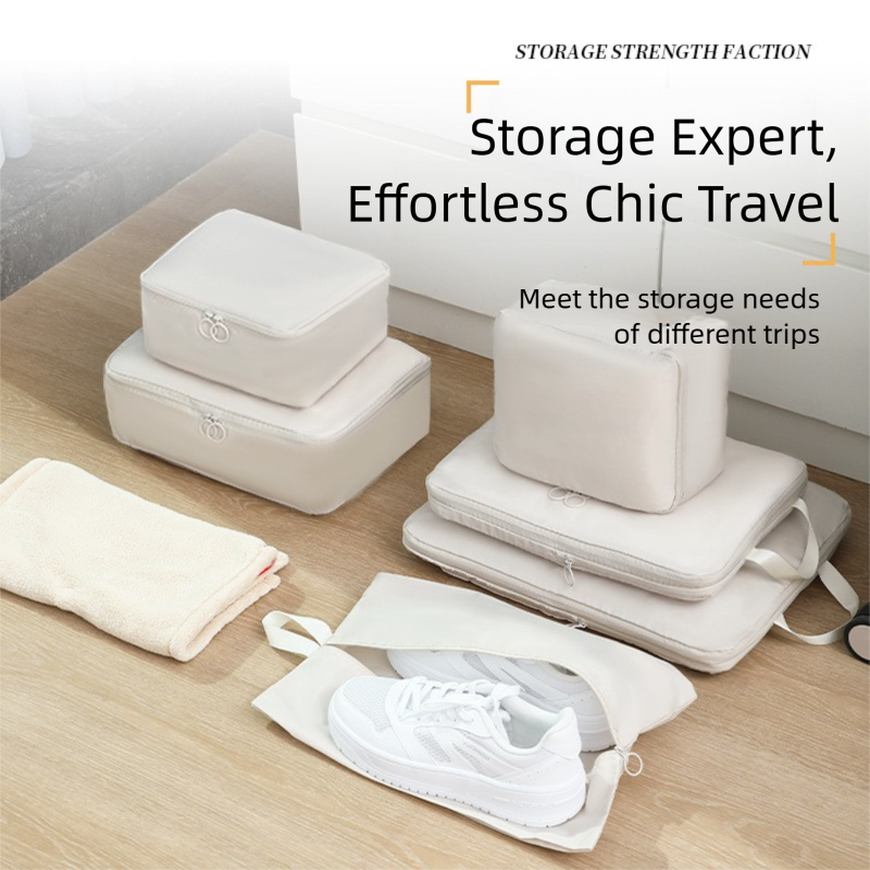 6-Piece Grey Memory Fabric Travel Compression Packing Cubes Set - Waterproof view 2