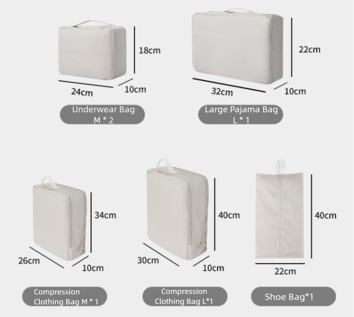 6-Piece Grey Memory Fabric Travel Compression Packing Cubes Set - Waterproof view 5