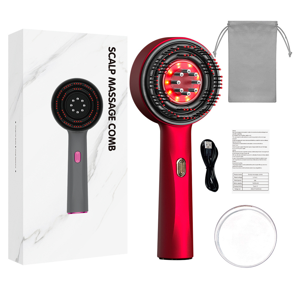 Red Luxury Red-Light Therapy Electric Scalp Massager Comb with Liquid