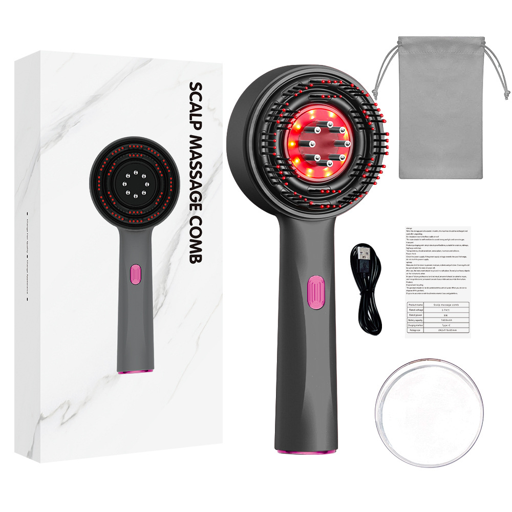 Dark Gray Luxury Red-Light Therapy Electric Scalp Massager Comb with Liquid