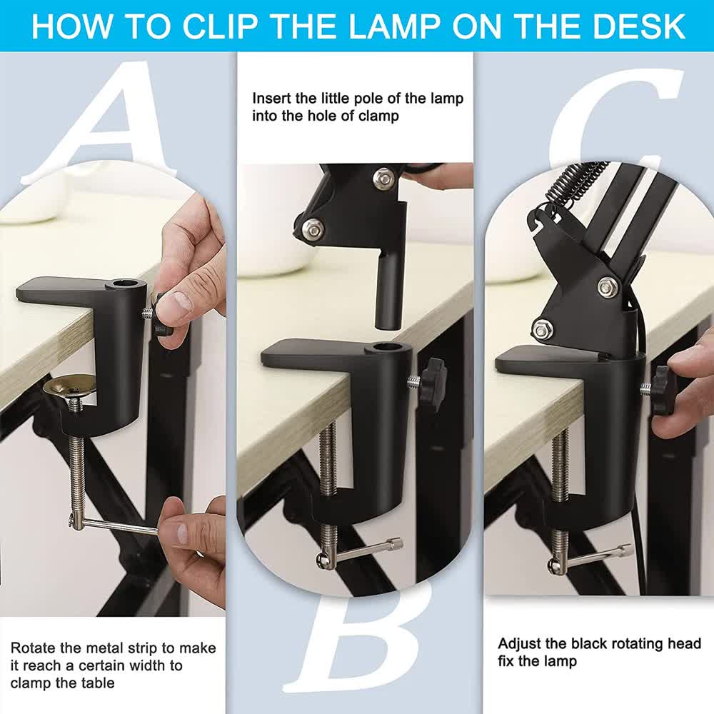 2-in-1 Black LED Magnifier Desk Lamp With Clip - Hands-Free view 5