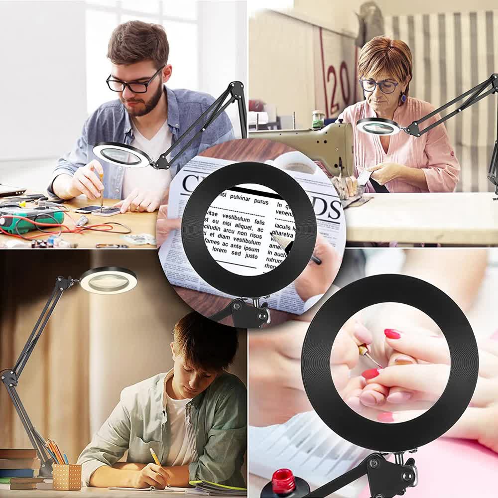 2-in-1 White LED Magnifier Desk Lamp With Base and Clip - Hands-Free view 4
