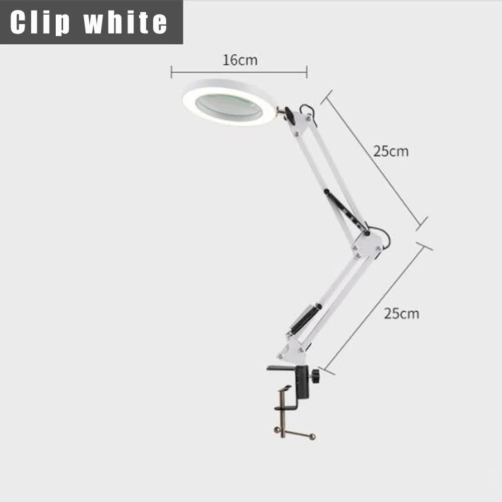 2-in-1 White LED Magnifier Desk Lamp With Clip - Hands-Free