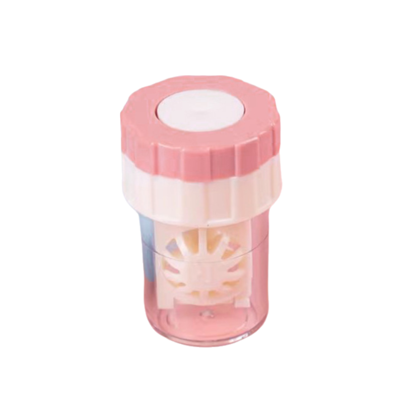 4-PCS Pink Manual Rotation Contact Lens Cleaner Case - Portable Cosmetic