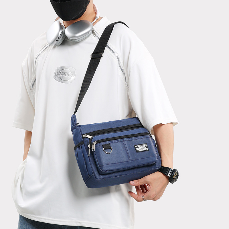 Black Men's Waterproof Oxford Cloth Crossbody Bag - Durable Anti-Theft view 4