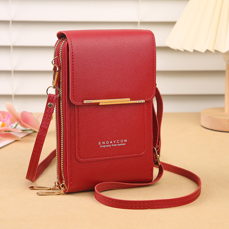 Red Women's Cute Mini PU Leather Crossbody Phone Bag (19x12x4cm) - Touch