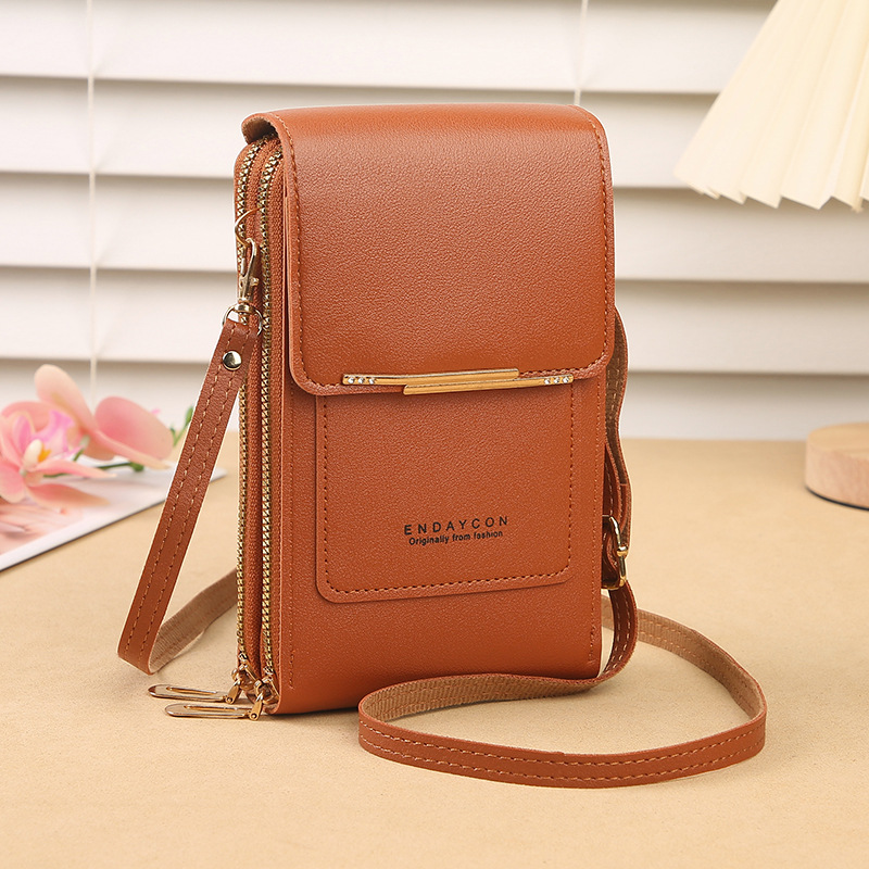 Brown Women's Cute Mini PU Leather Crossbody Phone Bag (19x12x4cm) - Touch